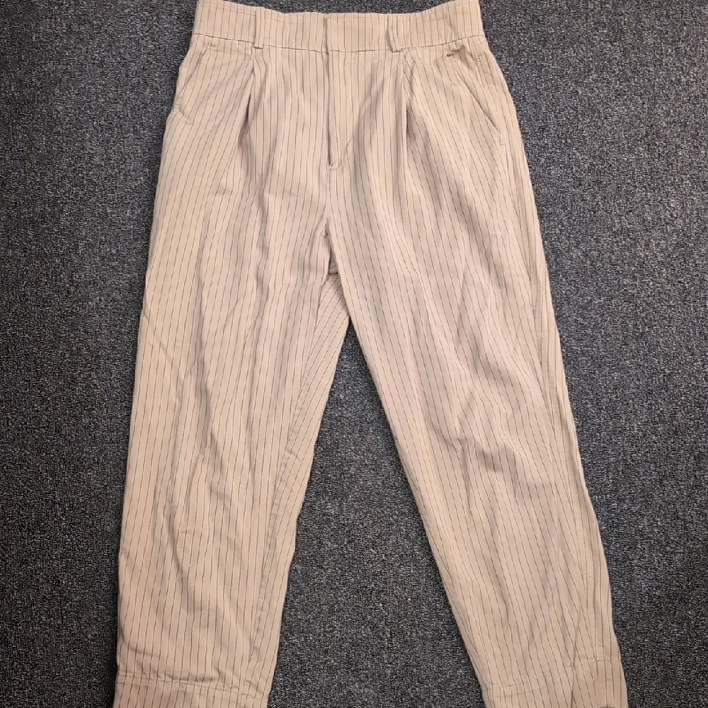 Everlane Beige Pinstripe, High Waisted Pants